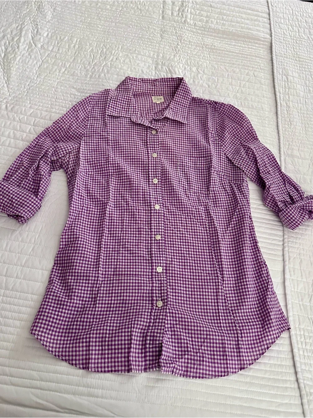 Like New J Crew Women’s Size Small Purple and White Checked Button Down Shirt